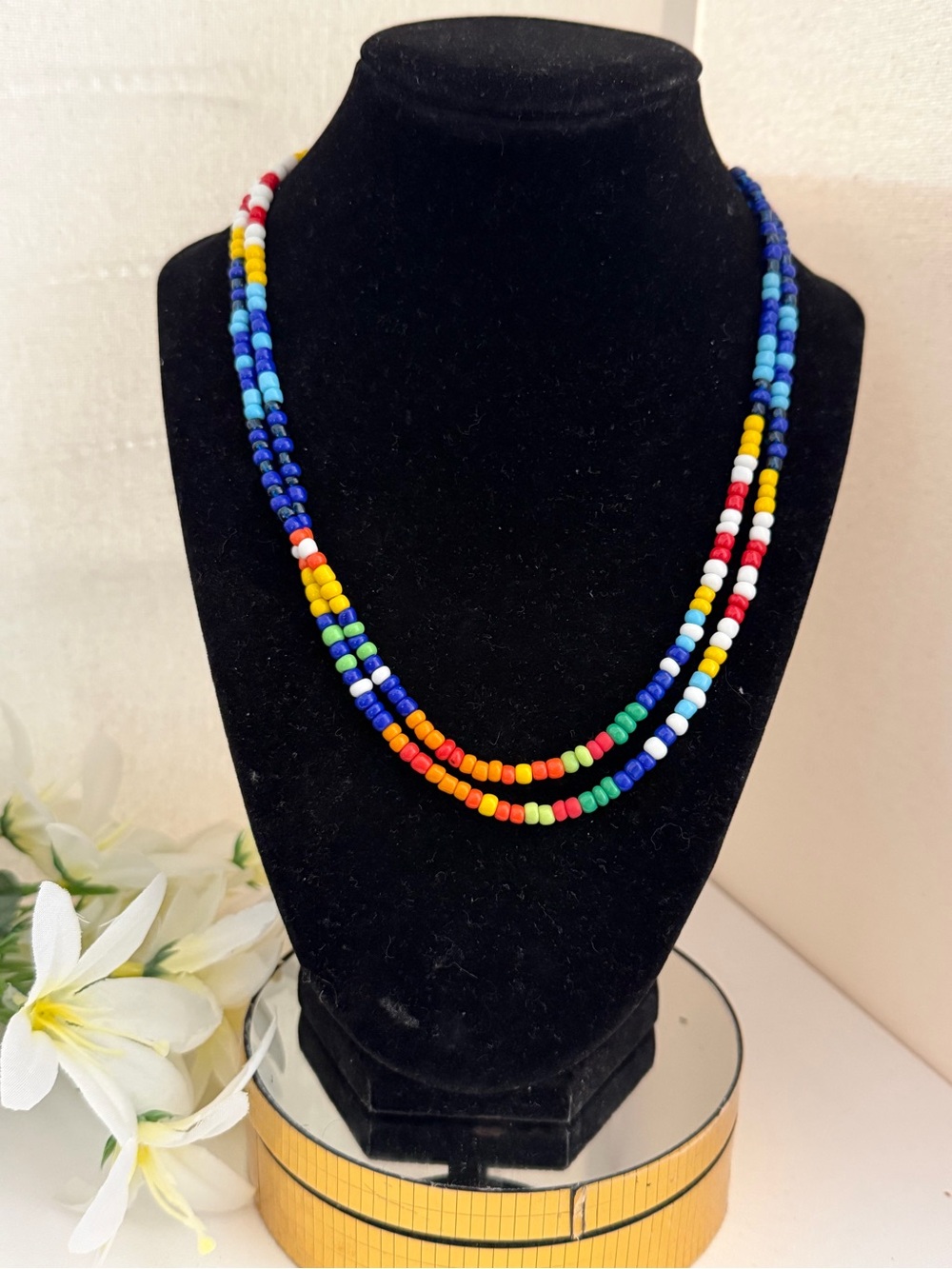 Roxanne Assoulin AUTHENTIC Multicolor Blue-Accent Seed Bead Long Necklace NEW